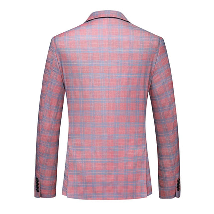 Blazer Men Red Striped Plaid 3pc Dress Suit - Blazer - Idealism - Mad Fly Essentials