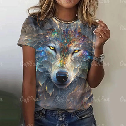 Women 3D Fashion Animal Wolf Summer Tees