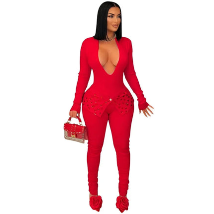 Jumpsuit Women Sequin Club Red Black Jumpsuit - Jumpsuit - Hashupha - Mad Fly Essentials