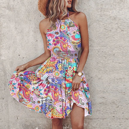 Women Summer Halter Floral Mini Dress