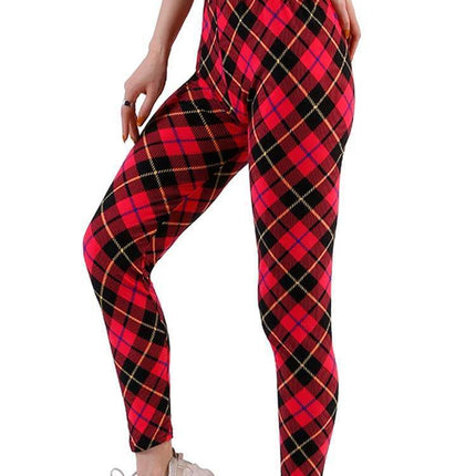 Women High-Elasticity Plaid Fitness Leggings - Mad Fly Essentials