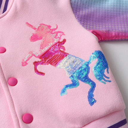 Girls Spring 2024 Unicorn Animal Sequin Casual Jacket