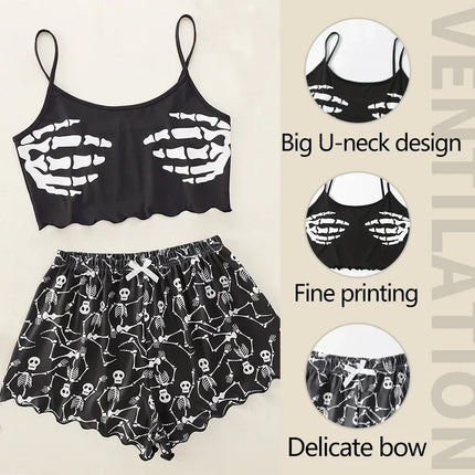 Pajama Set Women's Halloween Sleeveless Crop Pajamas - Pajama Set - Gelvishi - Mad Fly Essentials