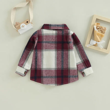 Baby Girl Lapel-Long Plaid Shirt Jacket - Kids Shop Mad Fly Essentials