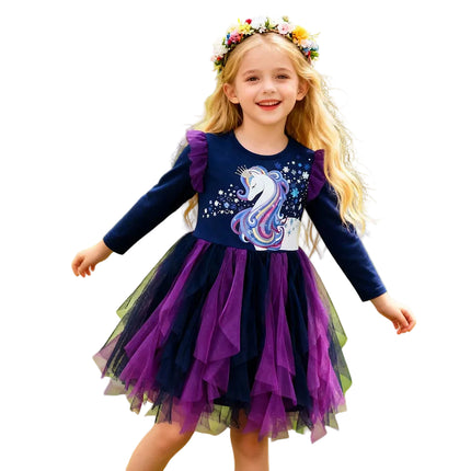 Princess Dress Girl Purple Navy Ruffled Tulle Dress - Princess Dress - Ogilivy Mather - Mad Fly Essentials