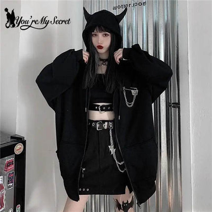 Women Gothic Punk Black Long Hoodies - Mad Fly Essentials