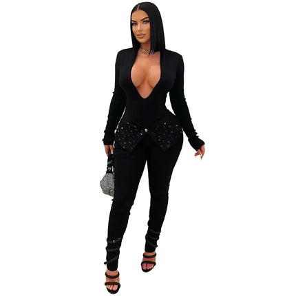 Jumpsuit Women Sequin Club Red Black Jumpsuit - Jumpsuit - Hashupha - Mad Fly Essentials