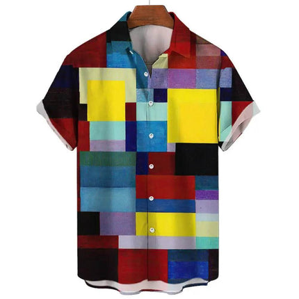 Men 3D Print Color Block Hawaiian Shirts - Mad Fly Essentials