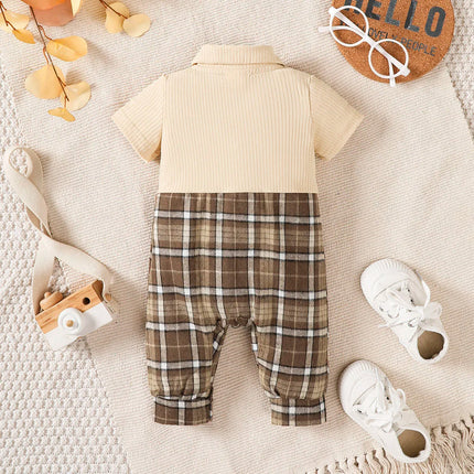 Baby Romper Boy Bowtie Long Plaid Gentleman Suit - Baby Romper - Bibihou - Mad Fly Essentials