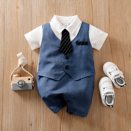 Baby Boy Blue White 0-18M Gentleman Outfit Set