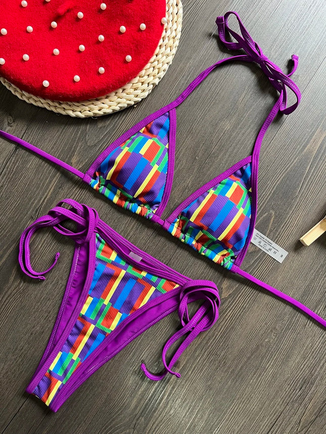 Women Color Block Triangle Bikini Set