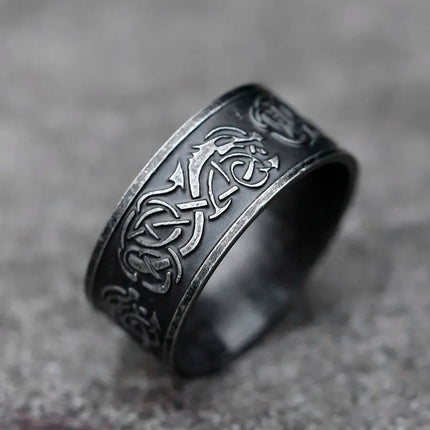 Ring Men 316L Stainless Norse Viking Retro Dragon Band - Ring - Epoxy - Mad Fly Essentials