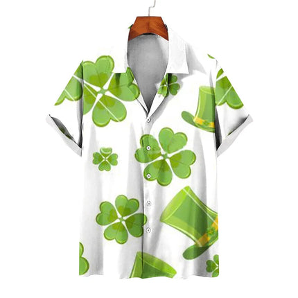 Men Four-leaf Clover Hawaiian Beach Shirts