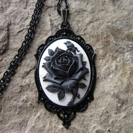 Women Gothic Rose Cameo Necklace