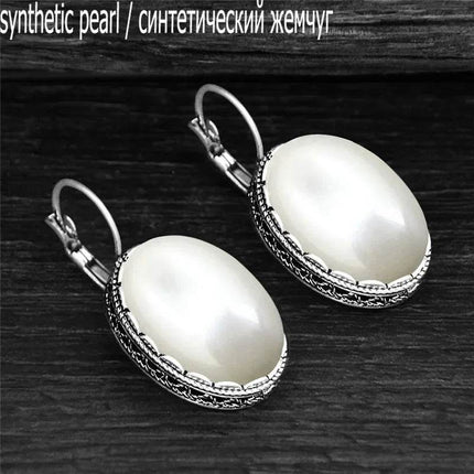 Vintage Oval Quartz Jade Amethyst Earrings - Mad Fly Essentials