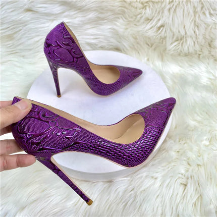 High Heels Women Purple Floral Embossed Crocodile Effect Heels - High Heels - Tikicup - Mad Fly Essentials