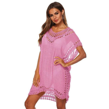 Women Solid Crochet Beach Dress - Mad Fly Essentials