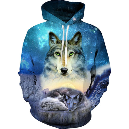Men 3D Wolf Animal Long Sweatshirt Hoodies