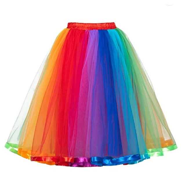 Women Rainbow Halloween Tulle Cosplay Tutu Skirt