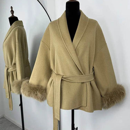 Tumilkets Fox Fur Woolen Women's Overcoat 2025 Outerwear - Mad Fly Essentials