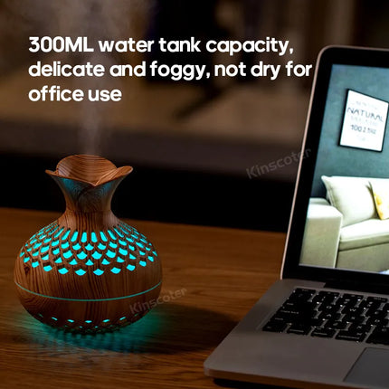 USB Wood Grain Humidifier 300ml Aroma Diffuser