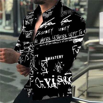 Men Lapel 3D Black-White Party-Business Casual Shirts