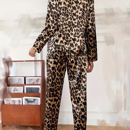 Pajama Set Women Winter Silk Satin Leopard Sleepwear Set - Pajama Set - Daeyard - Mad Fly Essentials