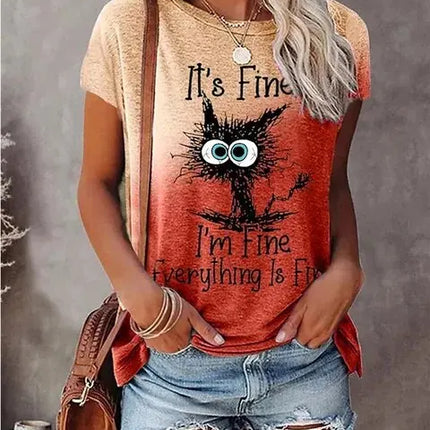 Women Funny "I'm Fine" 3D Cat Animal Shirts