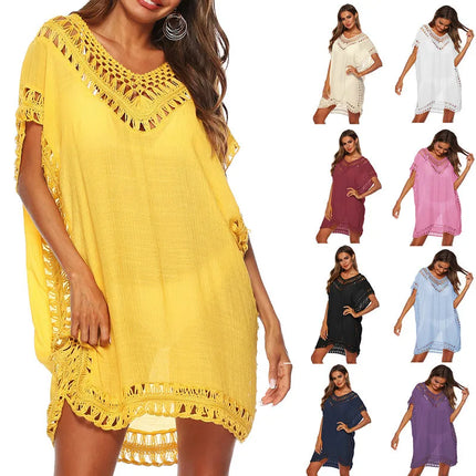 Beach Dress Women Crochet Cover Up Solid Swimsuit Dress - Beach Dress - Mafirry - Mad Fly Essentials