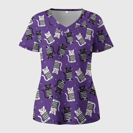 Nursing Scrub Women Cartoon Cat Animal Surgical Uniforms - Nursing Scrub - Pieresa - Mad Fly Essentials