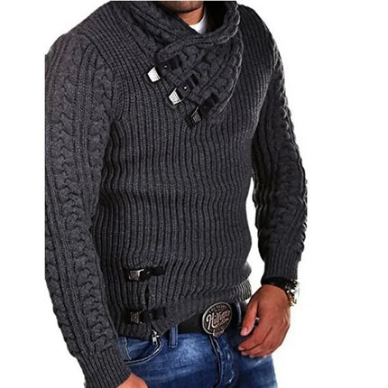 Men European Long Leather Buckle Sweater