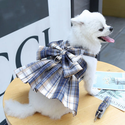 Pet Dog Plaid Bow Tie Dress Outfit