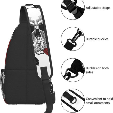Men Skull Floral Crossbody One-Shoulder Bag Backpack