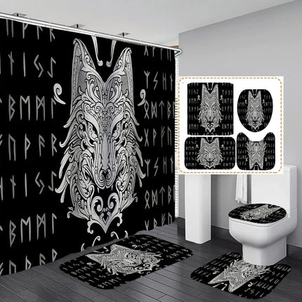 Home Viking Celtic Mythology Nordic Bathroom Shower Curtain Set