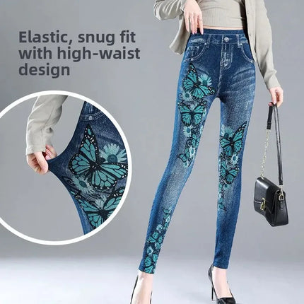Leggings Women Plus Size High Waist Denim Look Pants - Leggings - Punk Rave - Mad Fly Essentials
