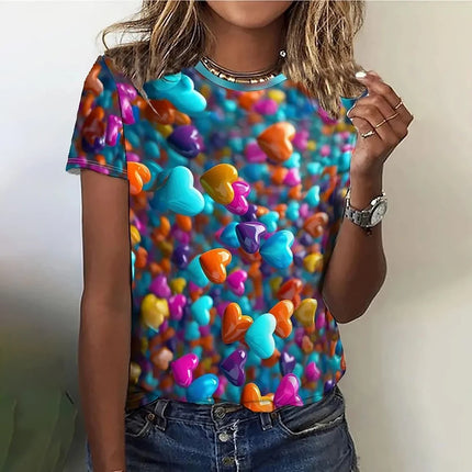 Shirt Women 3D Love Hearts Short Tops - Shirt - PMRUN - Mad Fly Essentials