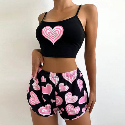 Women 2pc Hearts Summer Sleepwear Pajama Set - Mad Fly Essentials