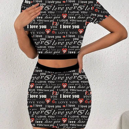 Women 3D Love Elastic 2pc Skirt Set - Mad Fly Essentials