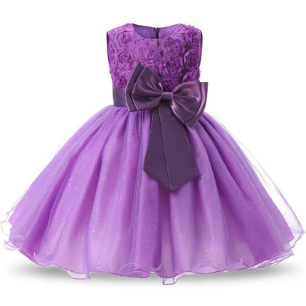 Girls Solid Bow Elegant Party Princess Dress