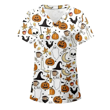 Nursing Scrub Women Halloween Black Cat Vet Medical Scrubs - Nursing Scrub - Hennar - Mad Fly Essentials