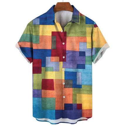 Men 3D Print Color Block Hawaiian Shirt - Mad Fly Essentials