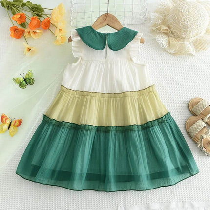 Baby Girl Doll Collar Color Blocked Cake Dress - Mad Fly Essentials
