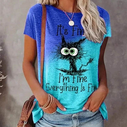 Women Funny "I'm Fine" 3D Cat Animal Shirt.