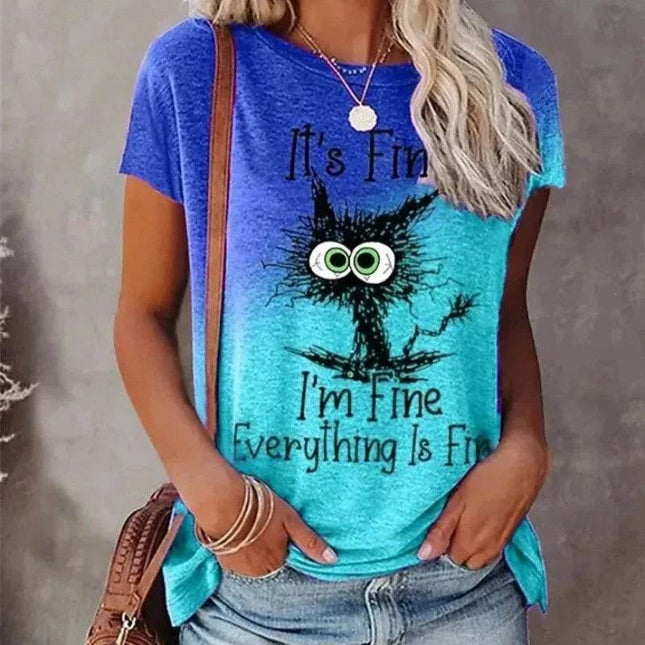 Women Funny "I'm Fine" 3D Cat Animal Shirt.