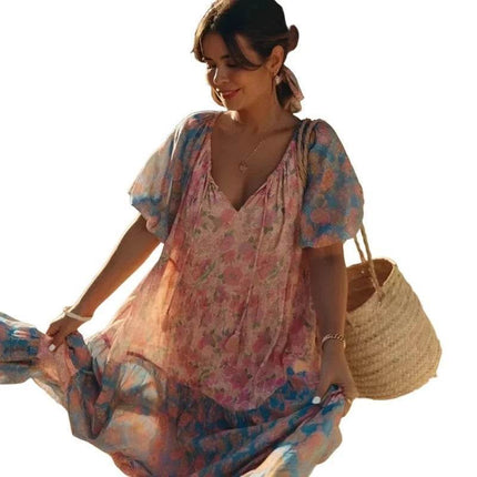 Women Vintage Pink Bohemian Maxi Dress - Mad Fly Essentials