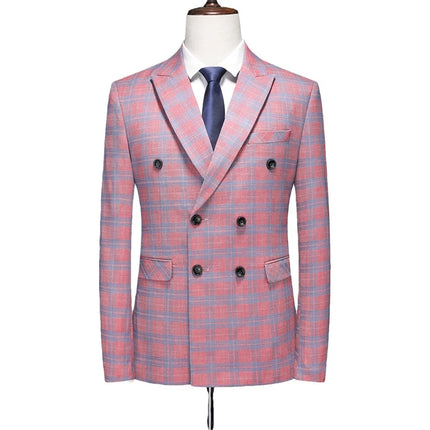 Blazer Men Red Striped Plaid 3pc Dress Suit - Blazer - Idealism - Mad Fly Essentials