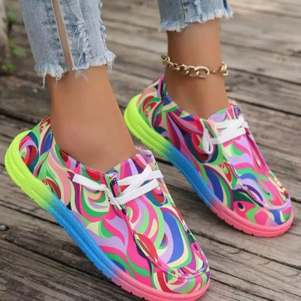 Sneakers Women Abstract Rainbow Lace Canvas Shoes - Sneakers - Lilicochan - Mad Fly Essentials