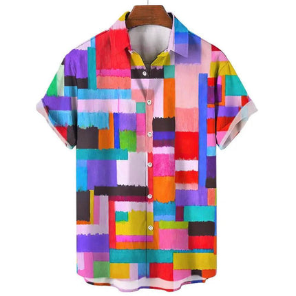 Men 3D Print Color Block Hawaiian Shirts - Mad Fly Essentials