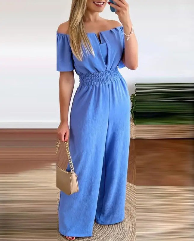 Jumpsuit Women Off Shoulder Solid Wide Onesie - Jumpsuit - Macheda - Mad Fly Essentials