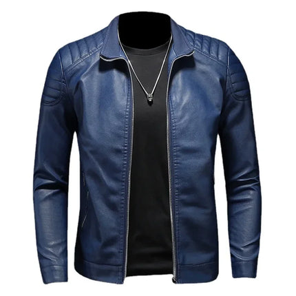 Men 2024 Spring Leather Motorcycle Stand Collar Jacket